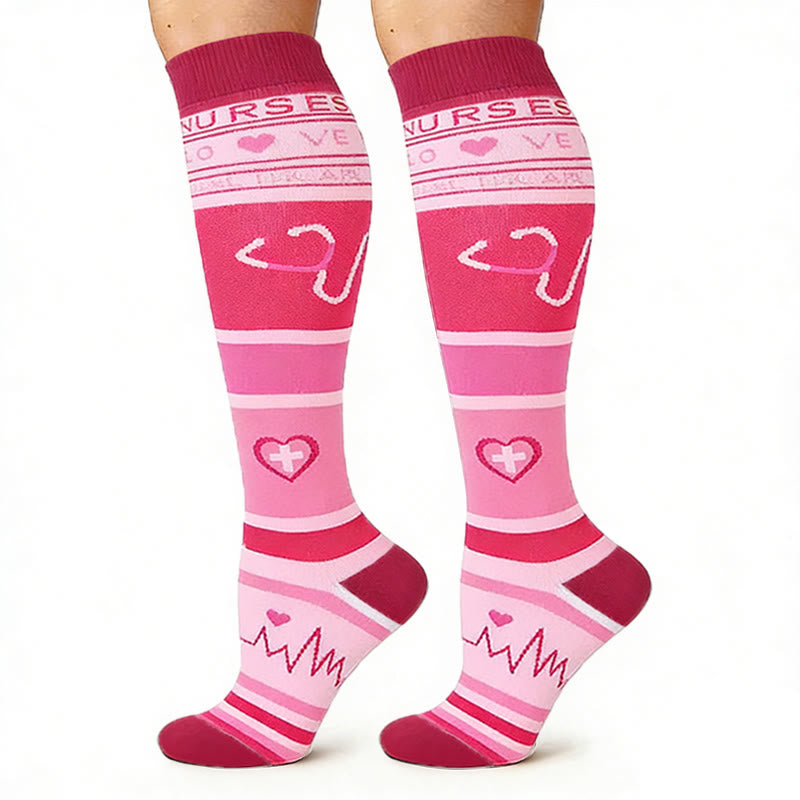 Pink ECG Heart Compression Socks(3 Pairs) - image 4