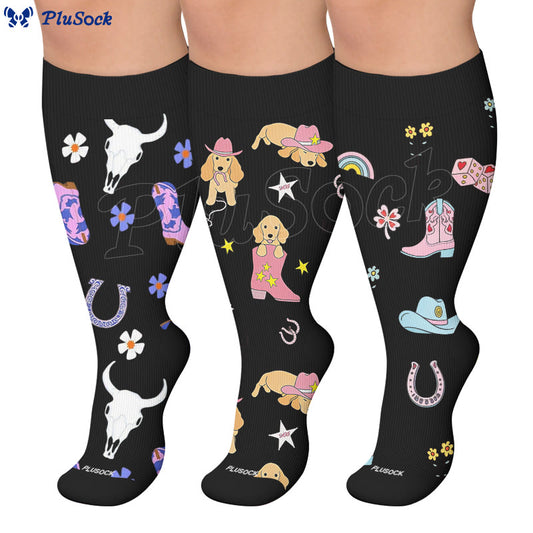 Plus Size Western Cowboy Dog Compression Socks - image 0