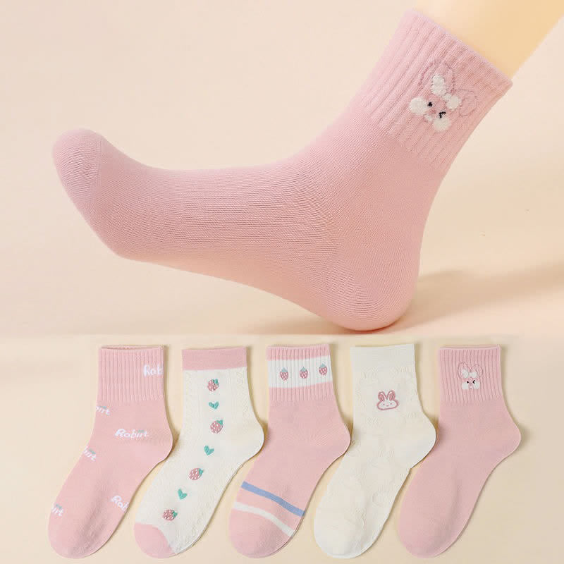 Easter Bunny Cotton Quarter Socks(5 Pairs) - Pink - EU35-40(US2-7) - image 0