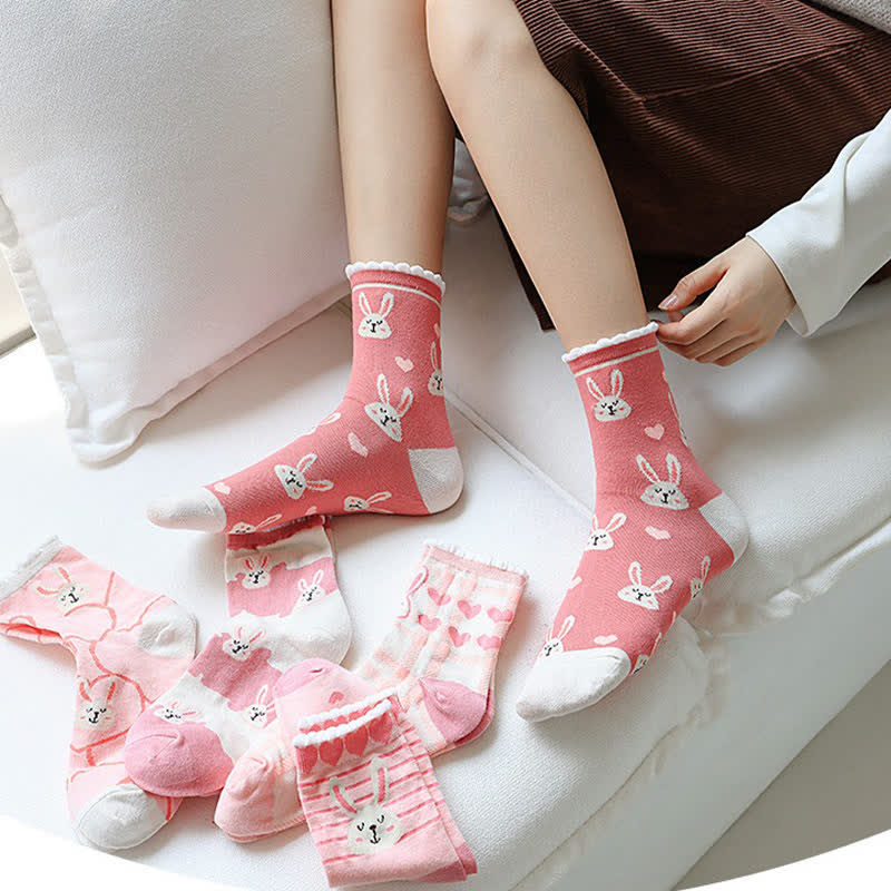 Cute Rabbit Quarter Socks(5 Pairs) - image 1
