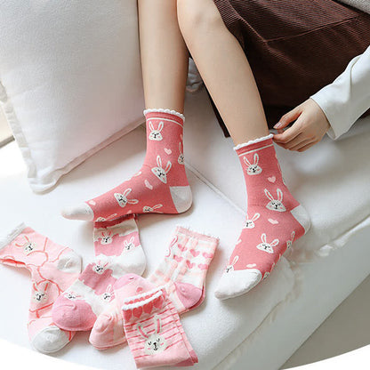 Cute Rabbit Quarter Socks(5 Pairs) - image 1