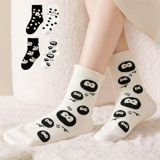 Polka Dot Rabbit Quarter Socks(4 Pairs) - Multicolor - EU35-40(US2-7) - image 0