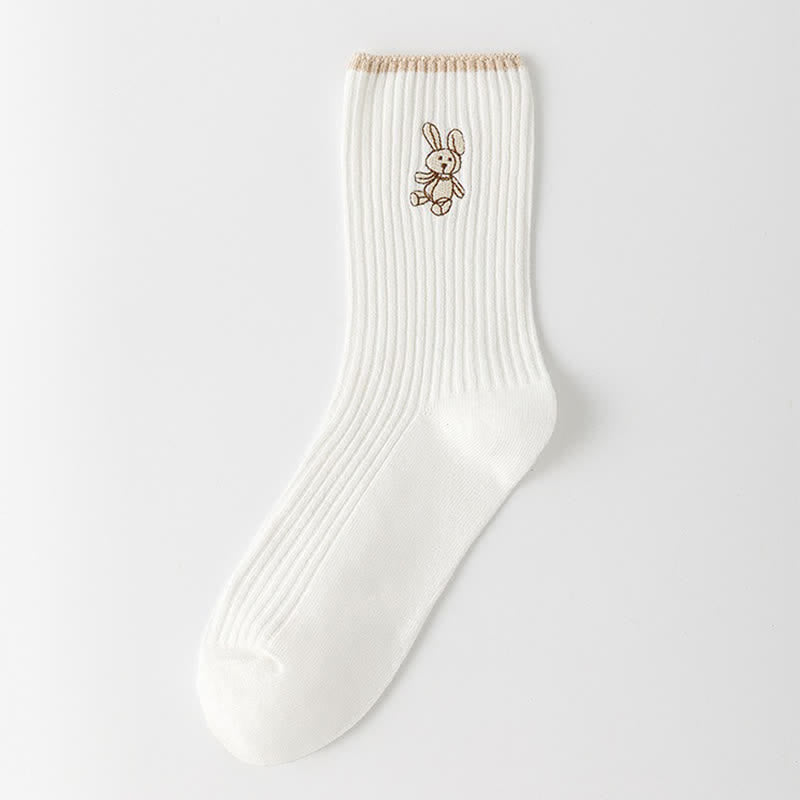 Rabbit Embroidered Quarter Socks(5 Pairs) - White - EU35-40(US2-7) - image 7