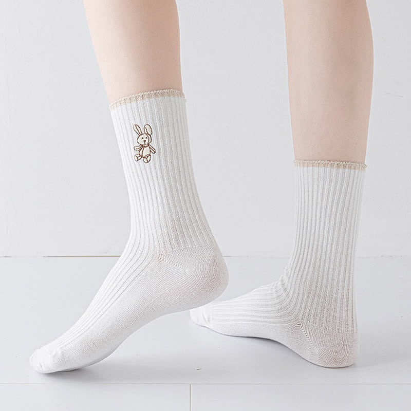 Rabbit Embroidered Quarter Socks(5 Pairs) - image 2