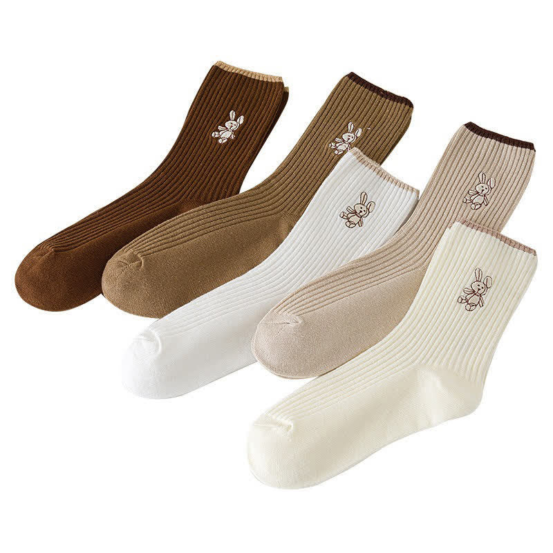 Rabbit Embroidered Quarter Socks(5 Pairs) - image 3