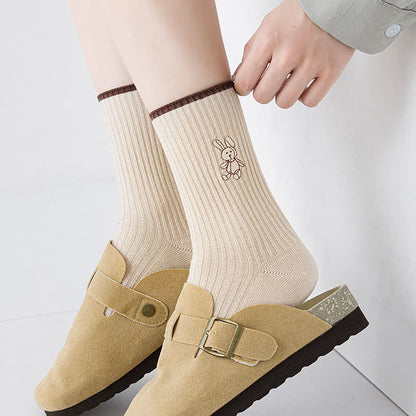 Rabbit Embroidered Quarter Socks(5 Pairs) - image 1