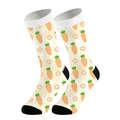 Carrot Print Quarter Socks(2 Pairs) - Beige - EU36-44(US3-110 - image 2