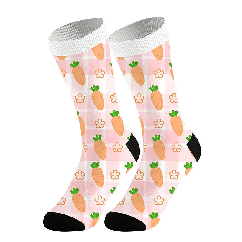 Carrot Print Quarter Socks(2 Pairs) - Pink - EU36-44(US3-110 - image 4
