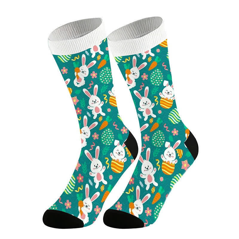 Easter Bunny Print Quarter Socks(2 Pairs) - Green - EU36-44(US3-11) - image 5