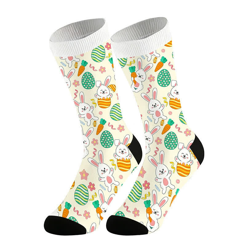 Easter Bunny Print Quarter Socks(2 Pairs) - White - EU36-44(US3-11) - image 2