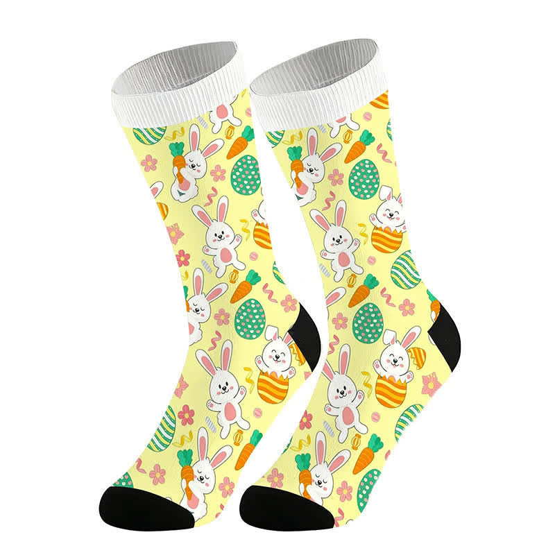 Easter Bunny Print Quarter Socks(2 Pairs) - Yellow - EU36-44(US3-11) - image 3