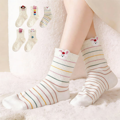Cozy Bunny Quarter Socks(5 Pairs) - Multicolor - EU35-40(US2-7) - image 0