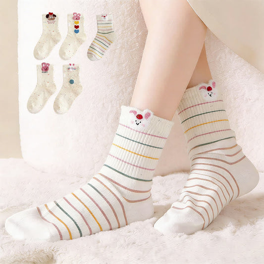 Cozy Bunny Quarter Socks(5 Pairs) - Multicolor - EU35-40(US2-7) - image 0