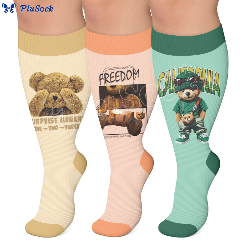 Plus Size Cute Bear Print Compression Socks - image 0