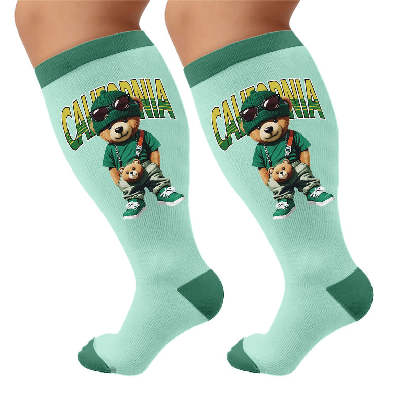 Plus Size Cute Bear Print Compression Socks - California Style(1 Pair) - 4XL - image 7