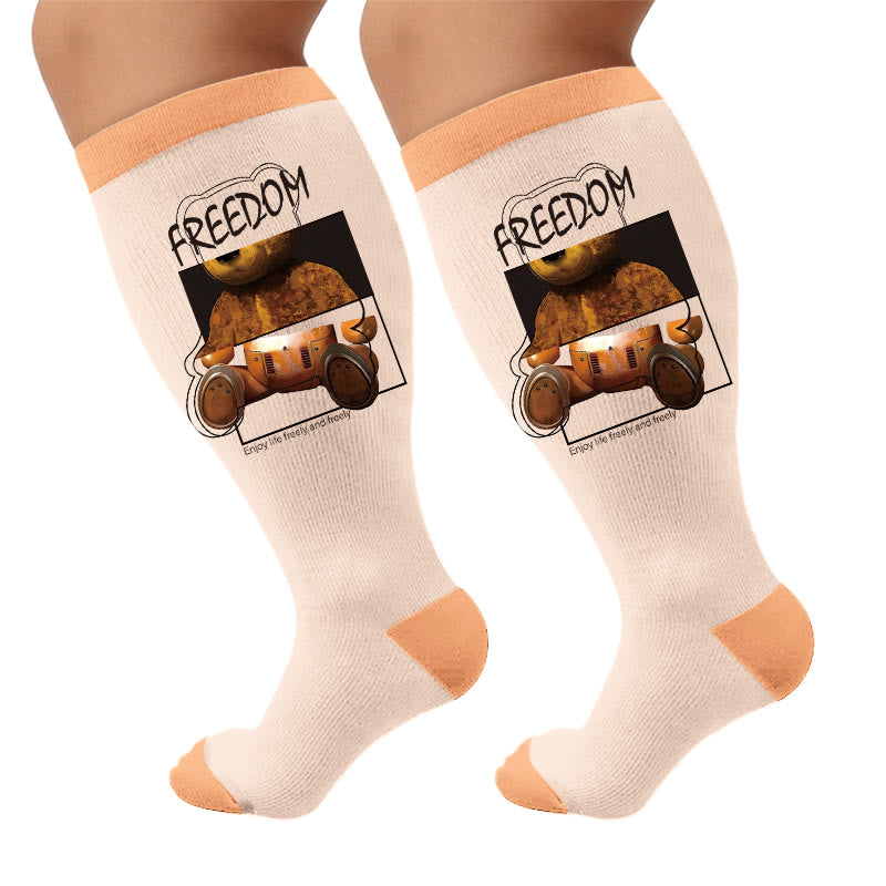 Plus Size Cute Bear Print Compression Socks - Mechanical(1 Pair) - 4XL - image 6