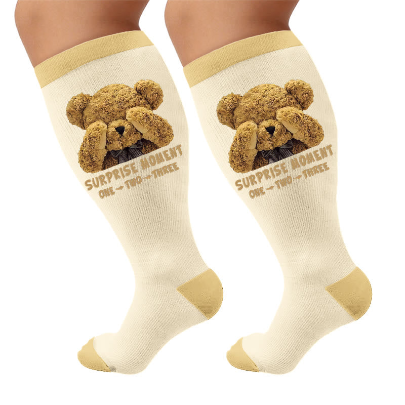 Plus Size Cute Bear Print Compression Socks - Facepalm(1 Pair) - 4XL - image 5