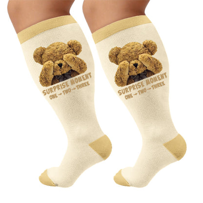 Plus Size Cute Bear Print Compression Socks - Facepalm(1 Pair) - 4XL - image 5