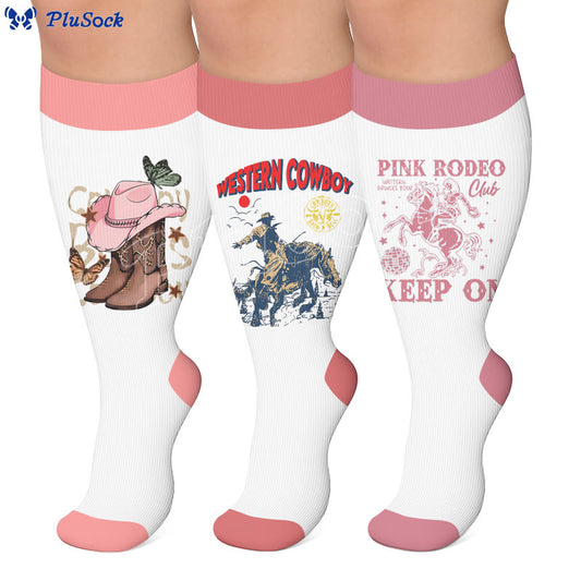 Plus Size Western Cowboy Print Compression Socks - image 0