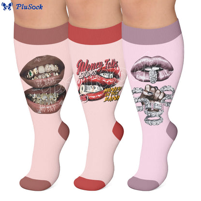 Plus Size Sexy Lip Print Compression Socks - image 0
