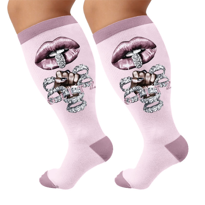 Plus Size Sexy Lip Print Compression Socks - Diamonds(1 Pair) - 4XL - image 7