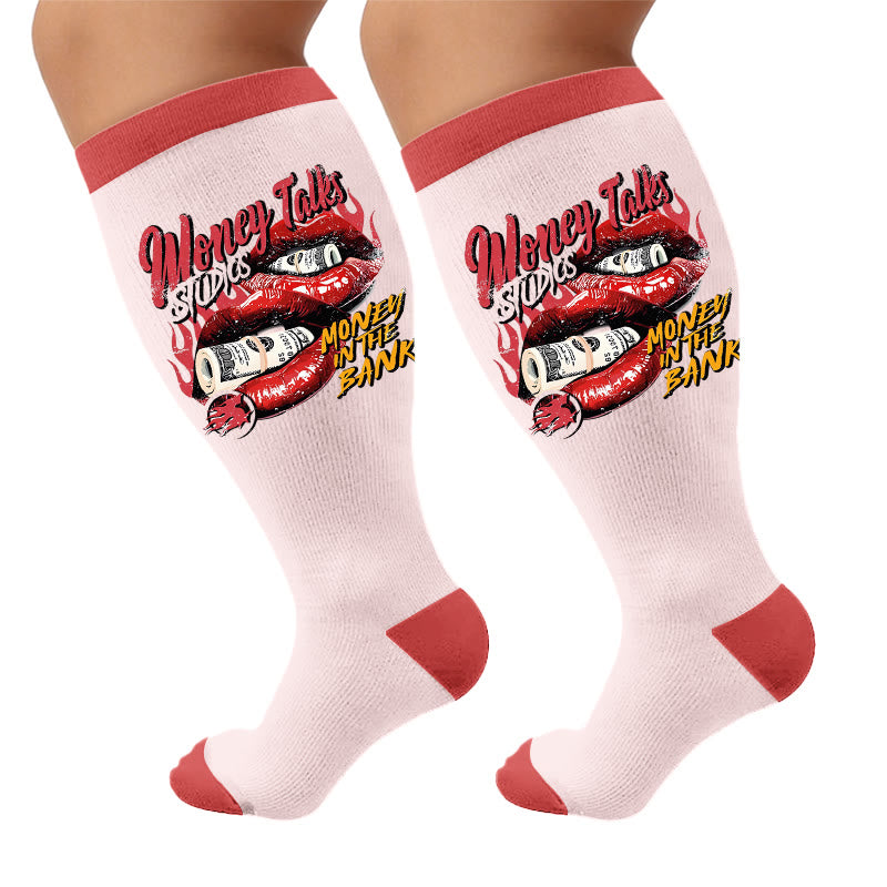 Plus Size Sexy Lip Print Compression Socks - Money(1 Pair) - 4XL - image 6