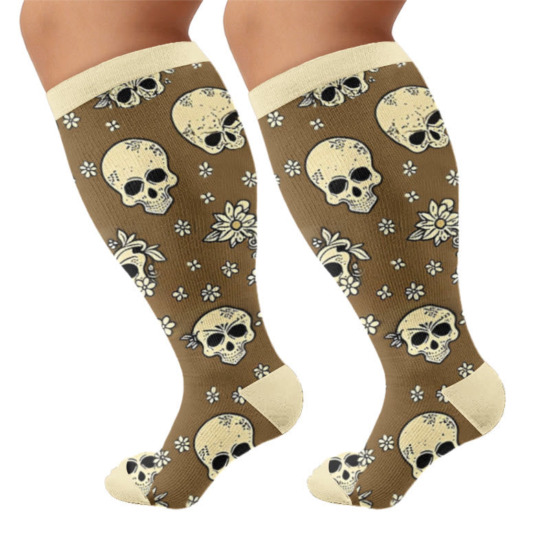 Plus Size Skull Chic Compression Socks - Brown(1 Pair) - 4XL - image 9