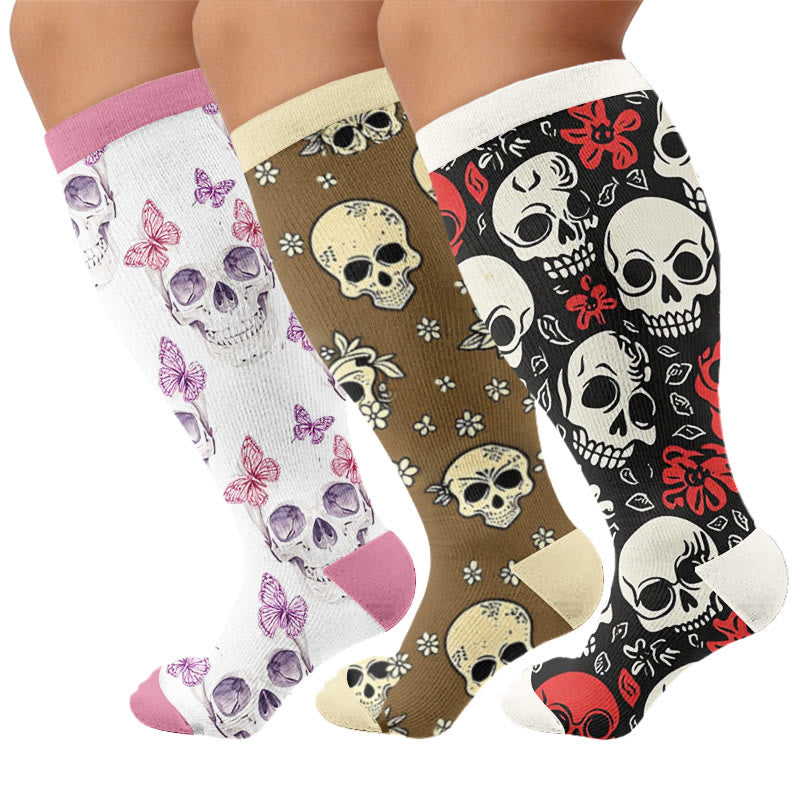 Plus Size Skull Chic Compression Socks - Multicolor(3 Pairs) - 4XL - image 4