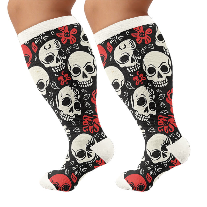 Plus Size Skull Charm Compression Socks - Black - 4XL - image 7