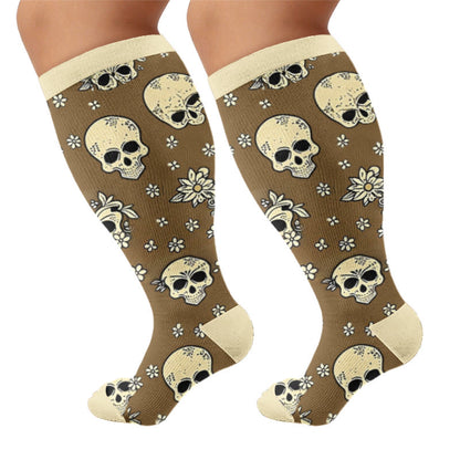 Plus Size Skull Chic Compression Socks - Brown(1 Pair) - 4XL - image 6