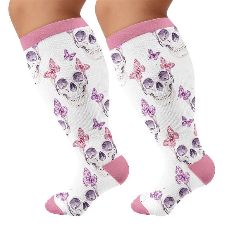 Plus Size Skull Chic Compression Socks - White(1 Pair) - 4XL - image 8