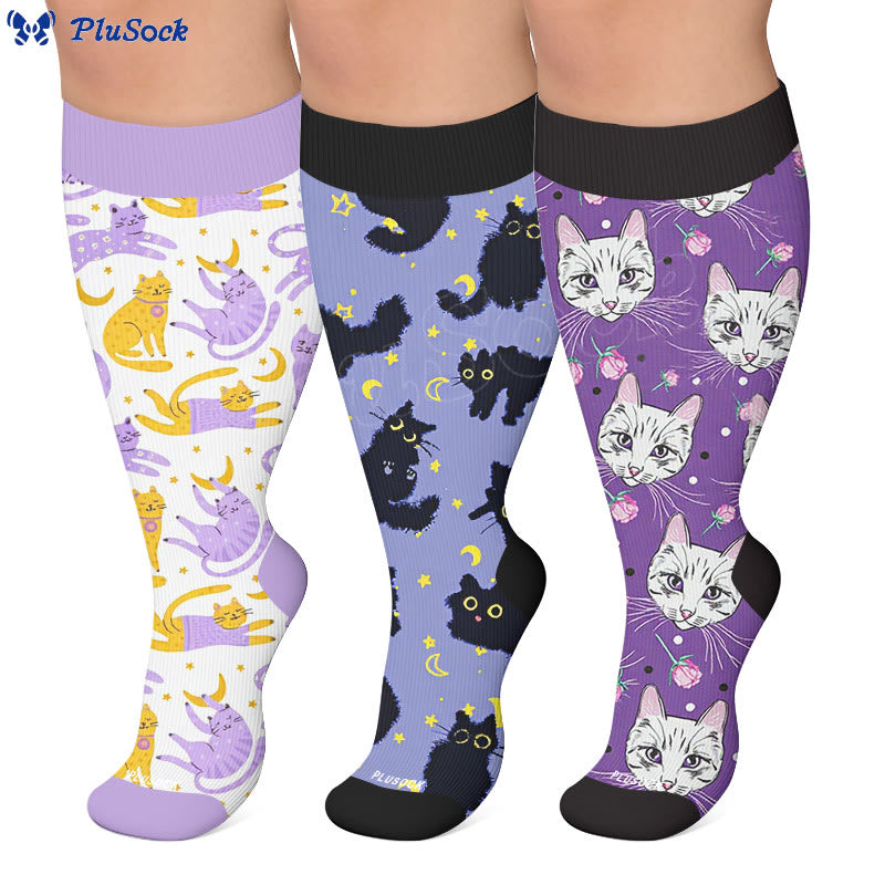 Plus Size Moonlight Cute Cat Compression Socks - image 0