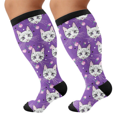 Plus Size Moonlight Cat Compression Socks - Purple(1 Pair) - 4XL - image 9