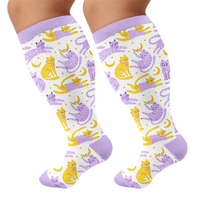 Plus Size Moonlight Cat Compression Socks - Beige(1 Pair) - 4XL - image 8