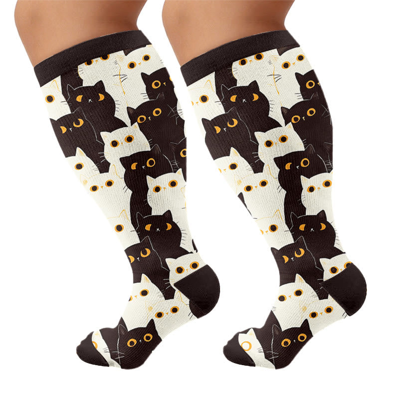 Plus Size Cute Quirky Cat Compression Socks - Black(1 Pair) - 4XL - image 6
