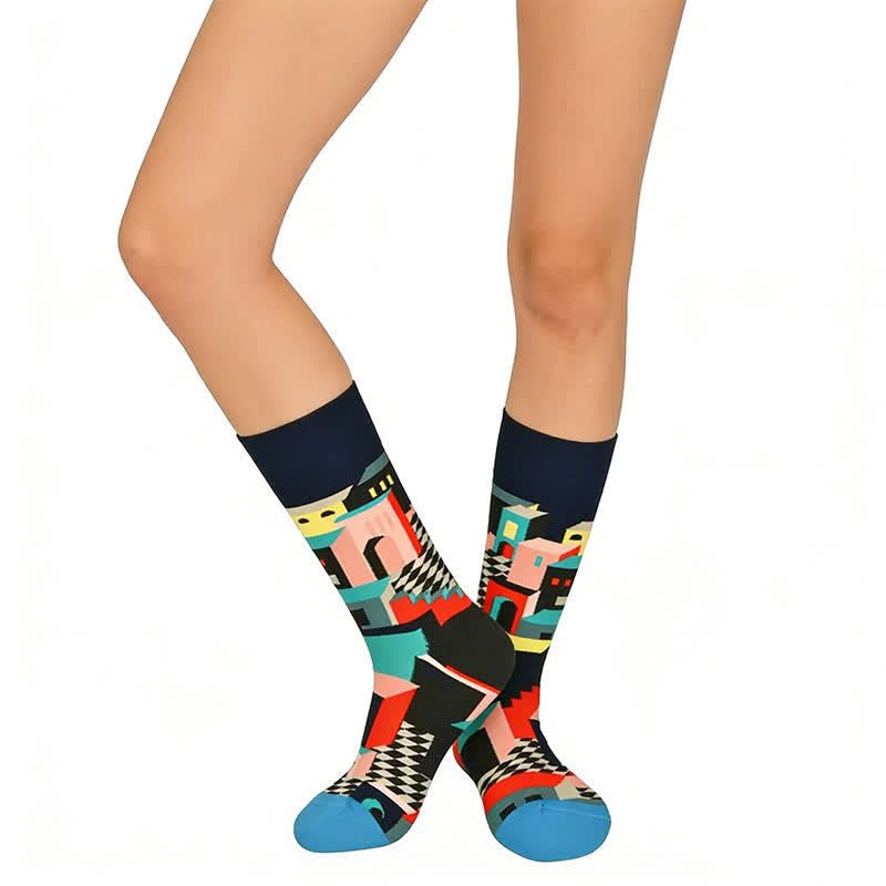 Vibrant Geometric Cotton Quarter Socks - Black - EU36-43(3-10) - image 0