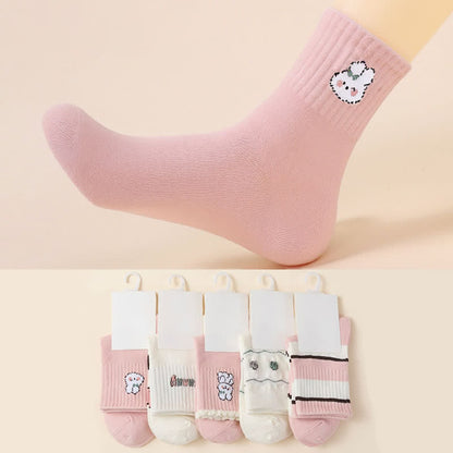 Easter Pink Rabbit Cotton Quarter Socks(5 Pairs) - Multicolor - EU35-40(US2-7) - image 0