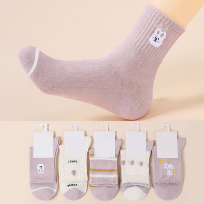 Easter Purple Rabbit Cotton Quarter Socks(5 Pairs) - Multicolor - EU35-40(US2-7) - image 0