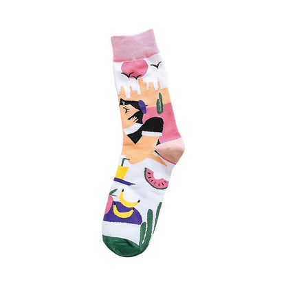 Cartoon Print Quarter Socks(4 Pairs) - image 4