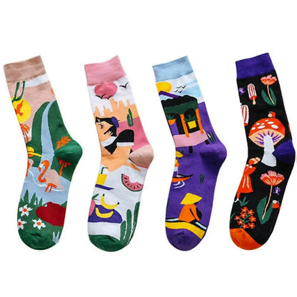 Cartoon Print Quarter Socks(4 Pairs) - image 2