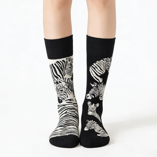 Funny Zebra Quarter Socks - Black - EU36-43(US3-10) - image 0
