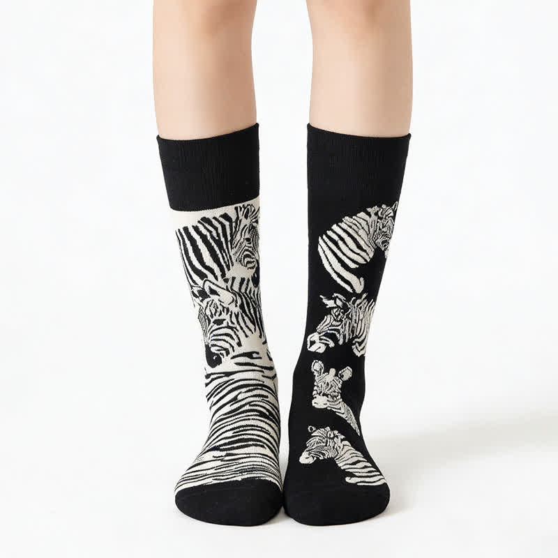 Funny Zebra Quarter Socks - Black - EU36-43(US3-10) - image 0