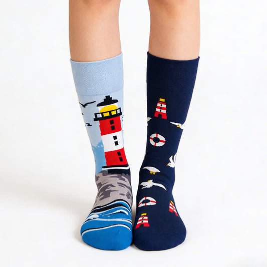 Seagull Lighthouse Quarter Socks - Blue - EU36-43(US3-10) - image 0