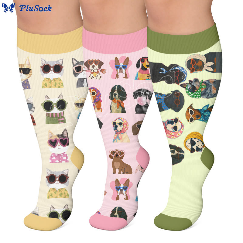 Plus Size Dog Portraits Print Compression Socks - image 0