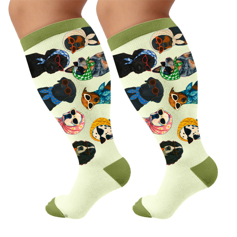 Plus Size Cute Dog Print Compression Socks - Retro(1 Pair) - 4XL - image 10