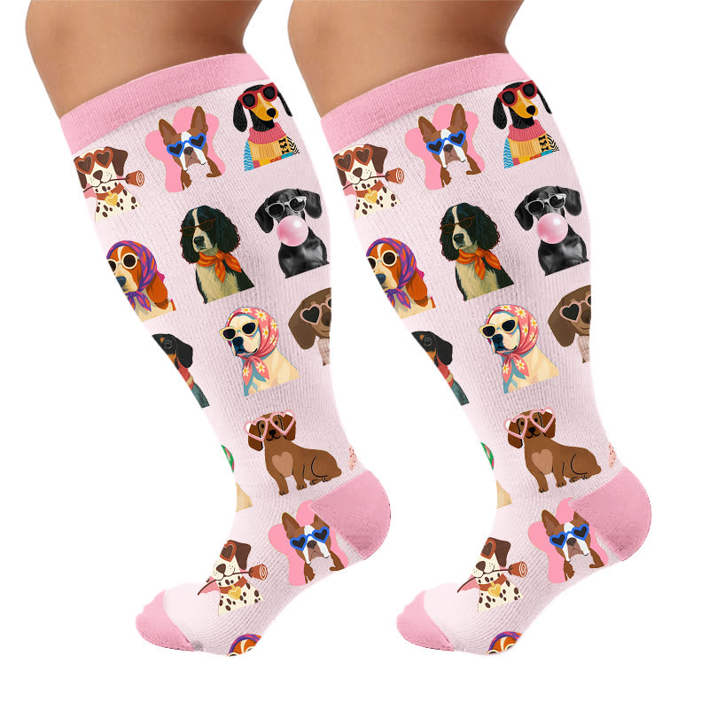 Plus Size Dog Portraits Print Compression Socks - Sweet(1 Pair) - 4XL - image 6