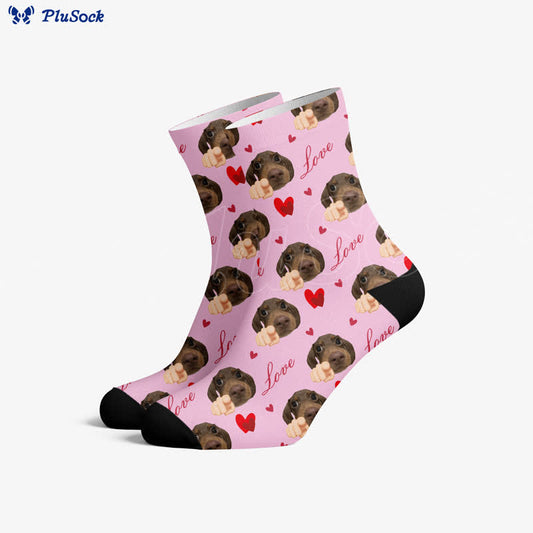 Heart Dog Face quarter Socks - Pink - EU37-44(US4-10) - image 0