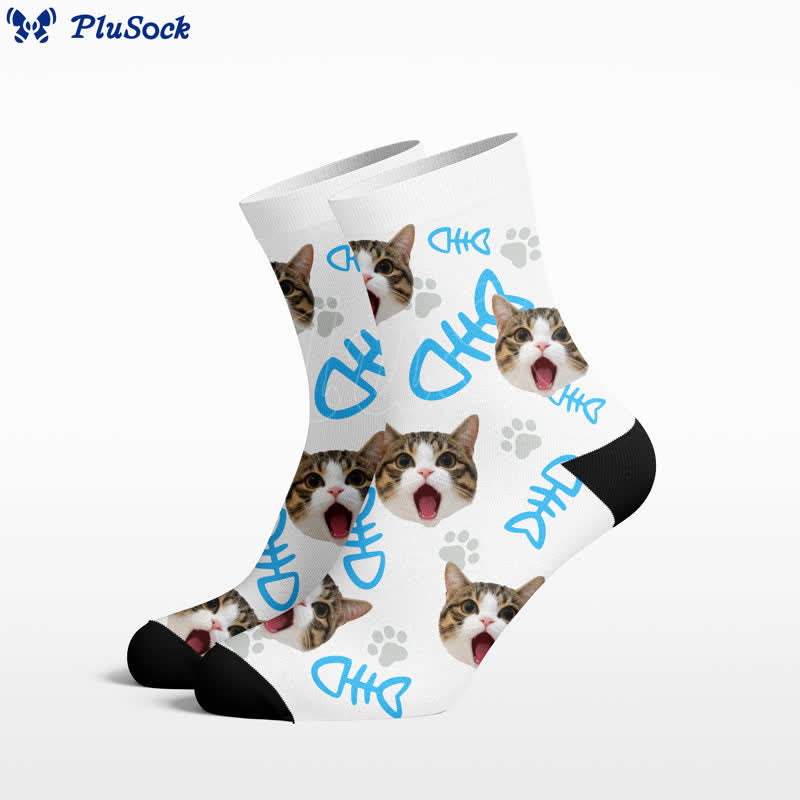 Fish Bone Cat Face Quarter Socks - White - EU37-44(US4-10) - image 0