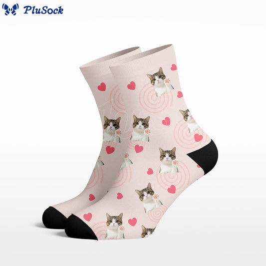 Cute Heart Cat Quarter Socks - Pink - EU37-44(US4-10) - image 0