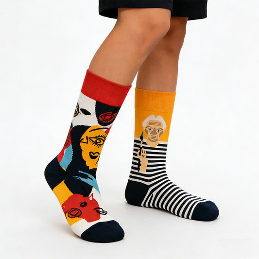 Abstract Art Cotton Quarter Socks - Orange - EU36-43(US3-10) - image 0